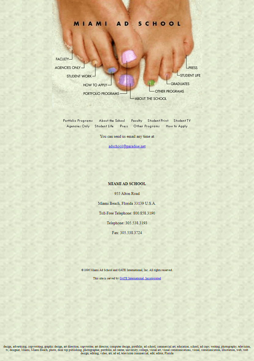 Miami Ad School Online website in 1996